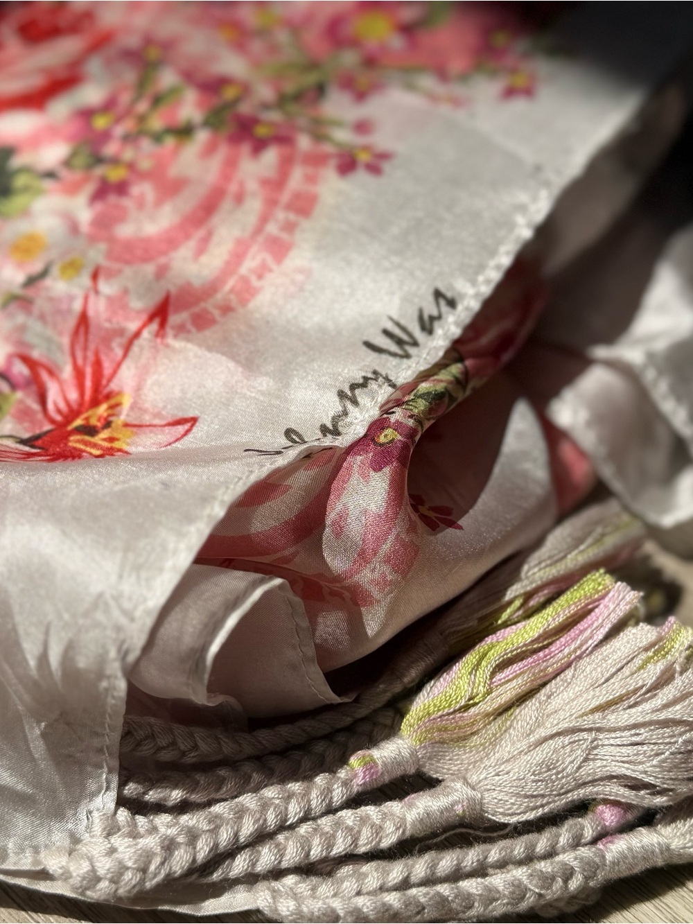 Johnny Was 100% Silk Floral Paisley Tassel Scarf - Picture 4 of 7
